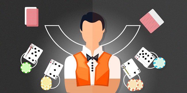 croupier qui anime une partie de blackjack en ligne